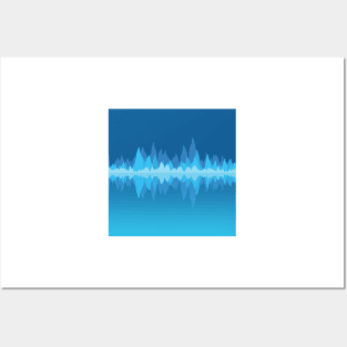 Blue Audio Wave Mountains Posters and Art